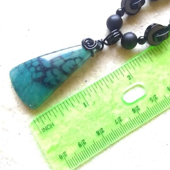 Stunning & One-of-a-kind! Blue & Black Dragonvein Agate Beaded Stone Choker! - Picture 11 of 11